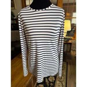 Lands’ End Women’s S Navy White Striped Long Sleeve Stretch Knit Top